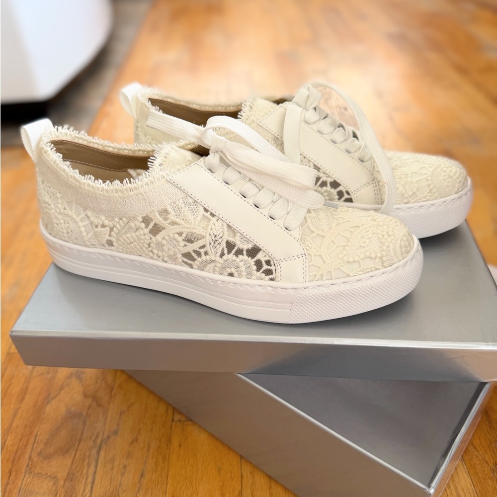 Vaneli Cream Lace Slip-On Sneakers